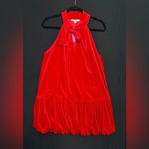 Lalavon Red Velvet Halter Dress Reflection Of Perfection Bubble Hem Lined